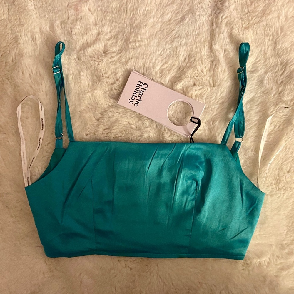 Teal Satin crop top